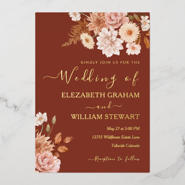 Invitation En Aluminium Moderne Rustique Terracotta Boho Fall Foliage Mari (Recto)