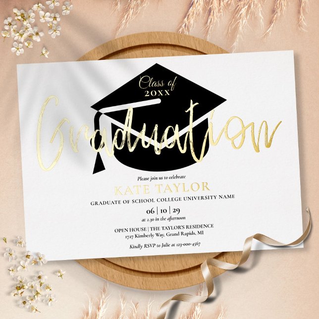 Invitation En Aluminium Moderne Script Graduation Party Gold (Créateur téléchargé)