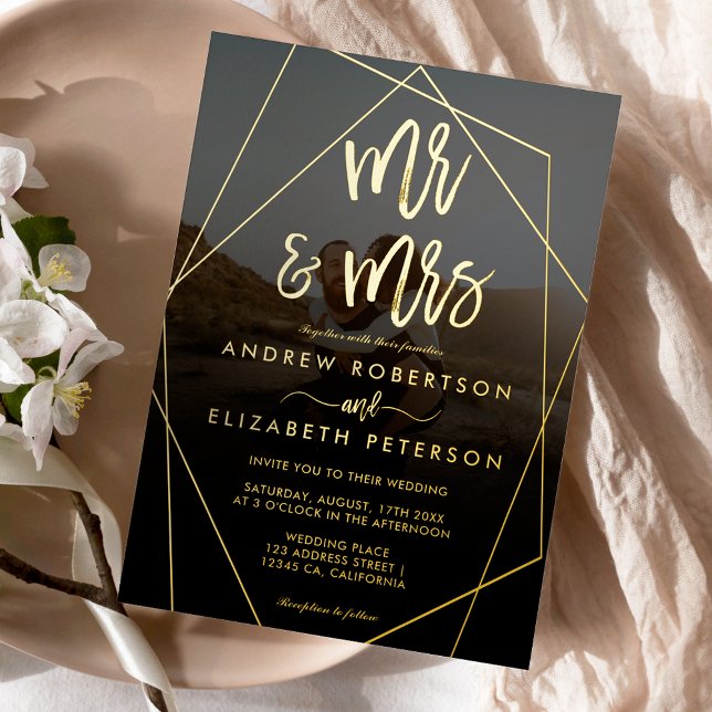 Invitation En Aluminium Moderne script Mr et Mrs terrarium photo mariage o (Créateur téléchargé)