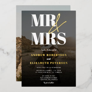 Invitation En Aluminium Moderne script Mr Mrs gras photo de mariage noir