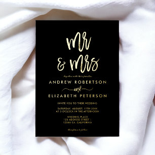 Invitation En Aluminium Moderne script Mr Mrs simple mariage or