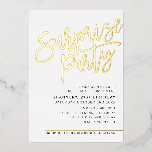 Invitation En Aluminium MODERNE SCRIPT surprise fête d'anniversaire noir o