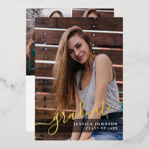 Invitation En Aluminium Moderne Simple 4 PHOTO Graduation Party Gold