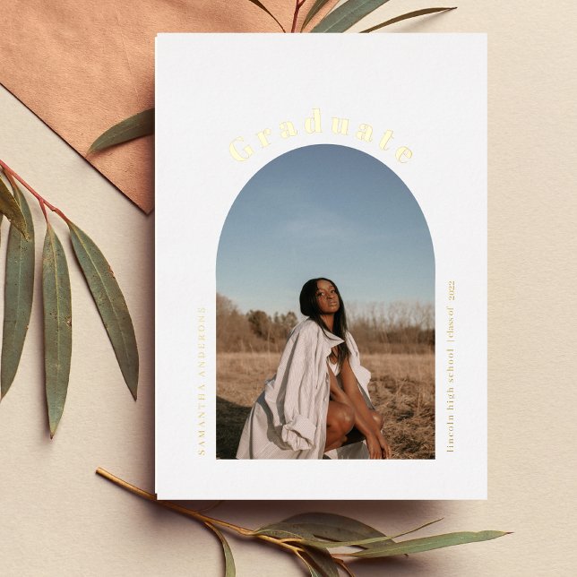 Invitation En Aluminium Moderne Simple Arc Photo Diplômé Real Foil (Créateur téléchargé)