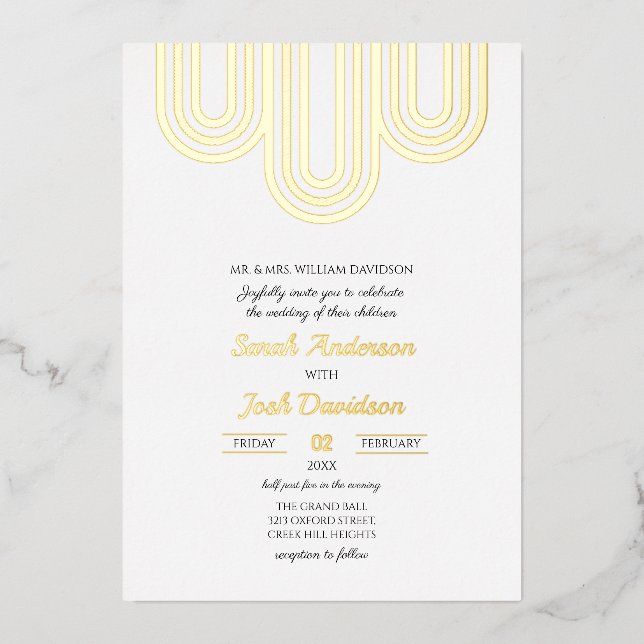 Invitation En Aluminium Moderne simple blanc et Mariage d'or (Recto)