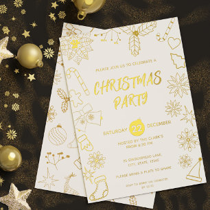 Invitation En Aluminium Moderne Simple Blanc et or Élégant Noël