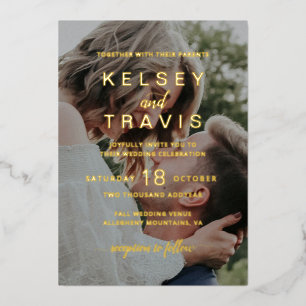 Invitation En Aluminium Moderne Simple Décontracté Photo Mariage Or