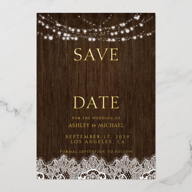Invitation En Aluminium Moderne Simple Rustic Twinkle Mariage Économisez T (Recto)