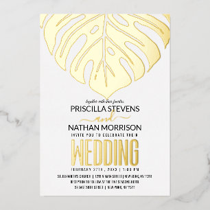 Invitation En Aluminium Moderne Tropical Feuille de Fromage Suisse Or Mari