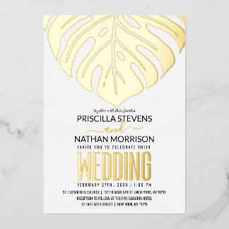 Invitation En Aluminium Moderne Tropical Feuille de Fromage Suisse Or Mari