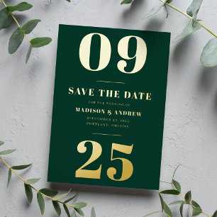 Invitation En Aluminium Moderne Vert et Or Gras Date Enregistrer la Date