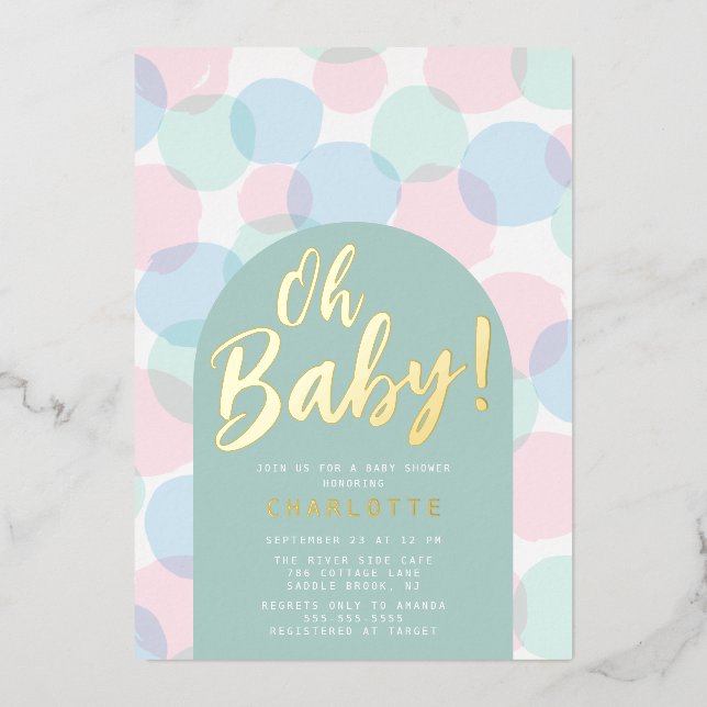 Invitation En Aluminium Mon bébé Baby shower Pois (Recto)