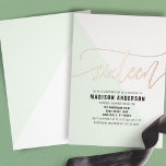 Invitation En Aluminium Monnaie Vert Couleur Bloc Doux 16 Anniversaire<br><div class="desc">Célébrez un sweet sixteen dans le style avec cette invitation moderne en papier couleur vert menthe. Le design frais est doté d'un motif géométrique branché et d'une touche dorée brillante, idéale pour une fête amusante et mémorable. Personnalisez avec les détails de votre événement pour créer un souvenir unique pour vos...</div>