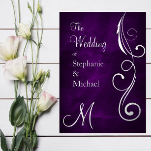 Invitation En Aluminium Monogram and Swirl on Purple Silver Wedding