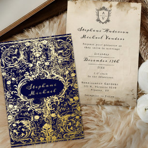 Invitation En Aluminium Monogram Crest Antique Scrolled Marine Mariage ble