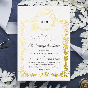 Invitation En Aluminium Monogram Crest Classic Mariage Gold