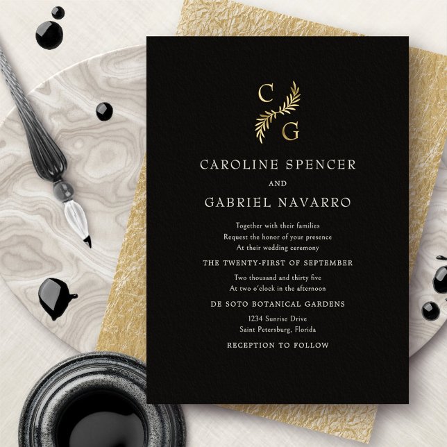 Invitation En Aluminium Monogram Laurier Décoration de Mariage (Créateur téléchargé)