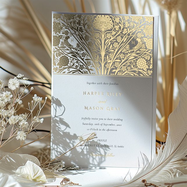 Invitation En Aluminium Monogram Twin Birds Mariage victorien (Créateur téléchargé)