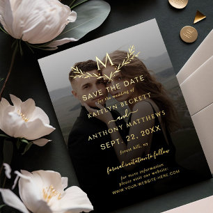Invitation En Aluminium Monogram Wreath Photo Mariage Enregistrer La Date