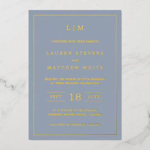 Invitation En Aluminium Monogramme bleu foncé simple Mariage élégant