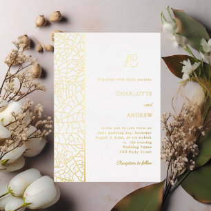 Invitation En Aluminium Monogramme botanique en or blanc pour mariage de l