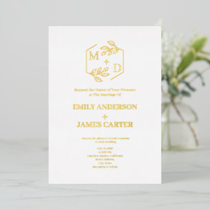 Invitation En Aluminium Monogramme Botanique Minimal Or Mariage