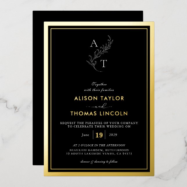 Invitation En Aluminium Monogramme classique Mariage Gold Frame Real (Recto/Verso)