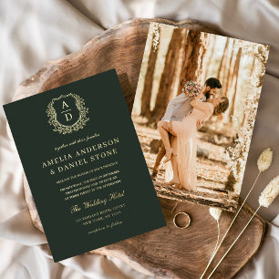 Invitation En Aluminium Monogramme de cime dorée moderne Mariage photo