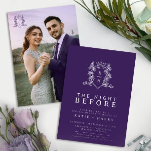Invitation En Aluminium Monogramme de couronne argent violet mariage nuit 