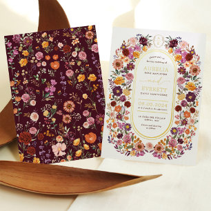 Invitation En Aluminium Monogramme de crête de fleurs sauvages d'automne g