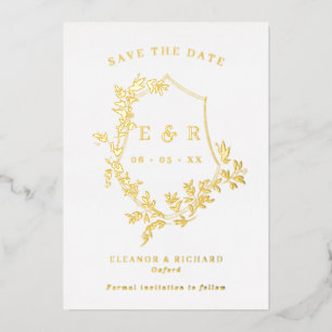 Invitation En Aluminium Monogramme De Crête Feuille D'Or Enregistrer La Da