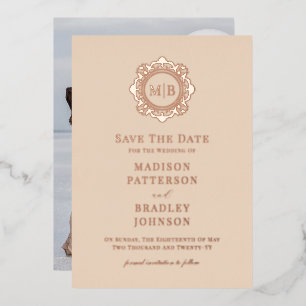 Invitation En Aluminium Monogramme de Fleurs Orné avec Photo de Mariage En