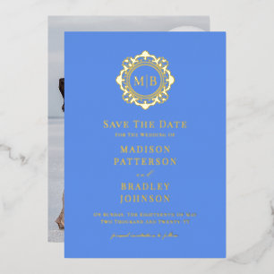 Invitation En Aluminium Monogramme de Fleurs Orné avec Photo de Mariage En