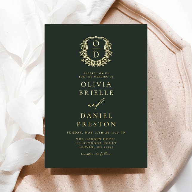 Invitation En Aluminium Monogramme de mariage avec armoiries en feuille d' (Créateur téléchargé)
