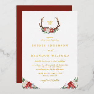 Invitation En Aluminium Monogramme d'hiver Antler Wreath de vacances Maria