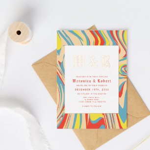 Invitation En Aluminium Monogramme d'or Motif Abstrait Retro Swirl