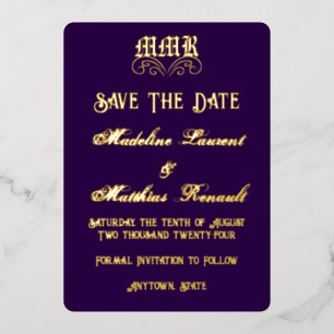 Invitation En Aluminium Monogramme Elegant Dark Purple & Gold Enregistrer