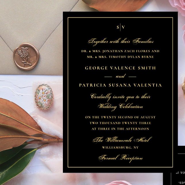 Invitation En Aluminium Monogramme élégant encadré Mariage noir Tuxedo (Créateur téléchargé)