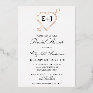 Invitation En Aluminium Monogramme Fête des mariées Coeur Et Flèche