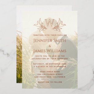 Invitation En Aluminium Monogramme Feuilles Photo Transparente Élégant Mar