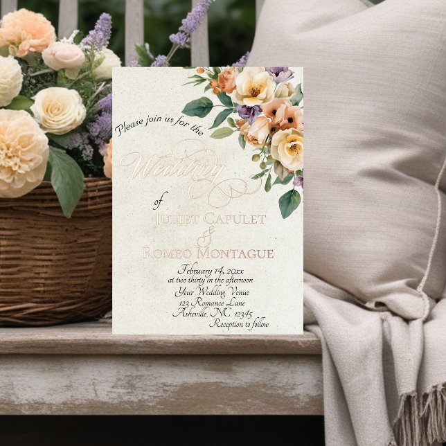 Invitation En Aluminium Monogramme Fleur et Couronne - Crème (Créateur téléchargé)