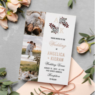 Invitation En Aluminium Monogramme Floral Blanc Bourgogne Photos Mariage F