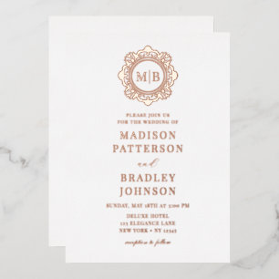 Invitation En Aluminium Monogramme Floral Orné Élégant De Mariage