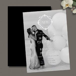 Invitation En Aluminium Monogramme Floral Orné Mariage Photo Élégant
