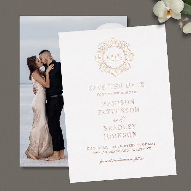 Invitation En Aluminium Monogramme Floral Orné Mariage Photo Enregistrer L (Créateur téléchargé)