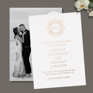 Invitation En Aluminium Monogramme Floral Orné Mariage Photo Enregistrer L