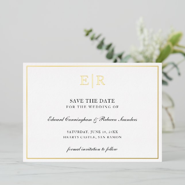 Invitation En Aluminium Monogramme Formal Photo Wedding Enregistrer La Dat (Debout devant)