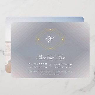 Invitation En Aluminium monogramme gris déco photo or SAUVER LA DATE