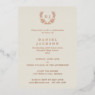 Invitation En Aluminium Monogramme ivoire classique + Laurel Wreath Gradua