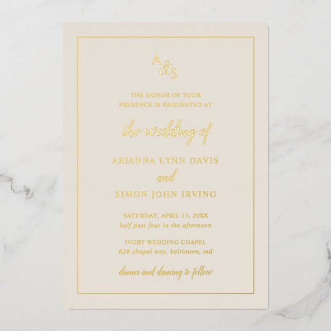 Invitation En Aluminium Monogramme ivoire simple Mariage élégant formel (Recto)